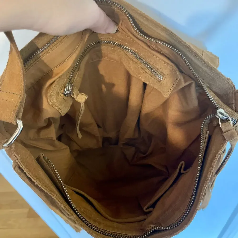 Ten79LA Ricky Suede Tan Crossbody Bag Fringe Western Native Inspired